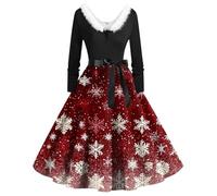 Robe De Noel Femme Vintage Tenue Fete des Années 20 Hiver Cocktail Costume Velours Pull Noël Chic Et Elegant Deguisement Adulte Mere Longue Sexy Mi Déguisement Grande Taille Empire Sweat,S