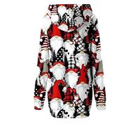 Robe de Noël Femmes Noël Sweat à Capuche Wrap Hanche Imprimé Poche Imprimée Manches Longues Sweatshirts décontractés, Blanc., XXL