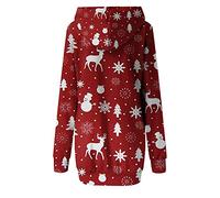 Robe de Noël Femmes Noël Sweat à Capuche Wrap Hanche Imprimé Poche Imprimée Manches Longues Sweatshirts décontractés, rouge, XL
