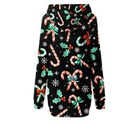 Robe de Noël Femmes Noël Sweat à Capuche Wrap Hanche Imprimé Poche Imprimée Manches Longues Sweatshirts décontractés, Noir , XL