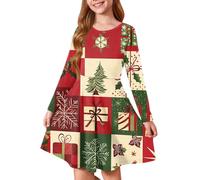 Robe De Noel Fille 10 Ans, Robes imprimée pour Filles (Red, 11-12years)