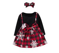 Robe de Noël Fille 12 Ans - Infant Toddler Kid Enfant Bébés S de Noël À Manches Longues Imprimer Princesse Robe Jarretelle Jupe avec Bandeaux Tenues Ensemble 2 Pcs Vêtements (2-3 Years)