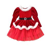 Robe De Noël Fille Au Genou Midi Col Rond Grandes Tailles A-Line | Robe de Soiree Fille en Maille Manches Longues Rouge Pour Les Noel Réunions Cocktail Festive Fête Cérémonie Xmas