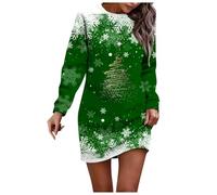 Robe de Noël longue pour femme - Robe de Noël amusante - Robe pull de Noël - Manches longues - Col rond - Élégante robe portefeuille - Motif flocons de neige - Robe de fête pour femme