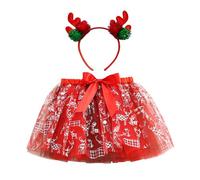 Robe de Noël Petite Fille 4 Ans - Jupes de Ballet pour Enfants S Costume de Noël Imprimés de Fête Jupe de Danse Ensemble de Bandeau pour Cheveux (Red 9-11 Years)