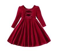 Robe de Noël Petite Fille 4 Ans - Robe À Manches Longues pour Petites S Robe de Princesse Ajourée avec Nœud Papillon (Red 12-18 Months)