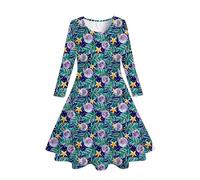 Robe de Noël Petite Fille 4 Ans - Robe de Princesse de Fête À Manches Longues pour Enfants en Bas Âge S Imprimé Arbres de Noël (Dark Blue 8-9 Years)