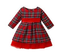 Robe de Noël pour bébé - Rouge à carreaux - Manches longues - Mini jupe noire - Pour femme, rouge, 18-24 mois