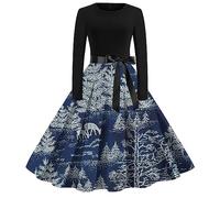 Robe De Noël pour Femme DrôLe Vintage Pin Up AnnéEs 50 Chic Et Elegante Swing Noel Dress Coupe AjustéE Manche Longue Polyvalent Christmas Casual Classique Déguisement pour Cocktail Cérémonie Soirée