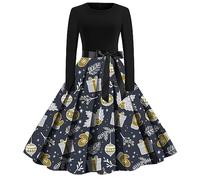 Robe De Noël pour Femme DrôLe Vintage Pin Up AnnéEs 50 Chic Et Elegante Swing Noel Dress Coupe AjustéE Manche Longue Polyvalent Christmas Casual Classique Déguisement pour Cocktail Cérémonie Soirée