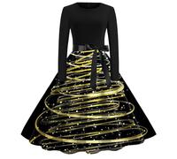 Robe de Noël pour femme - Élégante et sexy - Manches longues - Vintage - Rockabilly avec swing - Ligne A - Robe de cocktail festive - Avec motif de rennes, Or rose, XXL