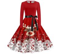 Robe de Noël pour Femme Impression de Verre À Vin Robe Pin Up Rockabilly Annee 50 Noel Vintage Rétro Audrey Hepburn Soirée Cocktail au Genou année 50 60 Robes Déguisement Femme Noel (C-Brick Red, M)