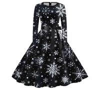 Robe de Noël pour femme - Manches longues - Avec motif de Noël - Drôle - Rockabilly - Vintage - Ligne A - Swing - Robe de soirée - Robe de cocktail - Vêtement de Noël pour femme, #30 noir, M