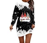 Robe de Noël Pour Femme Nouveauté Rudolph Robe Reine Des Neiges Noel Robes de Cocktail Vintage Rockabilly Robes Manches Longue Col Carré Rétro Ugly Christmas Dress Costume Adulte Mère (Z5 Noir,M)