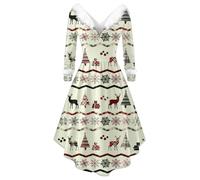 Robe de Noël Pour Femme Rigolo Imprimé Hiver Robe Mère Noel Robes Sweat Long Hiver Sweat sans Capuche Couleur Unie Col Rond Robes Pull avec Poche Costume Père Noël Grande Taille (e-Light Yellow, XL)