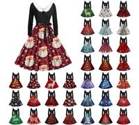 Robe de Noël pour femme - Robe de Noël avec imprimé drôle - Robe festive - Robe de Noël pour fille - Robe de soirée élégante - Robe de soirée - Robe de cocktail - Col rond - Manches longues - Robe de