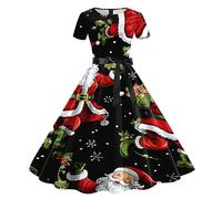 Robe de Noël pour Femme Robe De Noel Femme Rouge Nouveauté Rudolph Robe Noël Rose Robe Cocktail Soirée Vintage Rétro Année 50s pin-up Rockabilly Swing à Pois Manche Longue Costume Père Noël Adulte