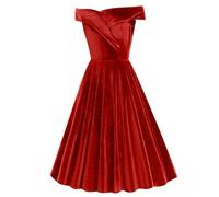 Robe de Noël pour femme - Robe longue vintage en velours de couleur unie - Épaules dénudées - Robe de fête pour femme - Robe de fête pour invitée de mariage - Robe de bal de fin d'année, robe de