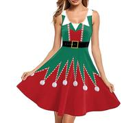 Robe De NoëL pour Femmes, DéGuisement De NoëL pour Cosplay, avec Imprimé NuméRique sans Manches DéGuisement Adulte Confortable Tenue De FêTe pour Rassemblements CéLéBrations (Rouge, Vert)