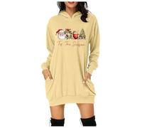 Robe de Noël pour Femmes Drôle Rudolph Renne Imprimé Robe Annee 50 Noel Robes d'hiver à Manches Longues Pull tricoté à col Rond et Poches Dress for Christmas Party Déguisement Noel (Beige #1, S)