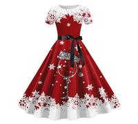 Robe de Noël pour Femmes Lutin Elfe Rigolo - Vintage Années 50 Retro Rockabilly Pin Up Élégante Décontractée au Genou Midi - Déguisement Sapin de Noel