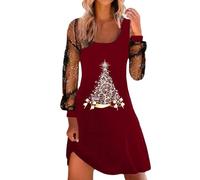 Robe de Noël pour Femmes Lutin Elfe Robe Noel Coton Vintage Rétro Audrey Hepburn Soirée Cocktail au Genou année 50 60 Robes Christmas Dress Mère Noël Déguisement Sexy (D-Red, XL)