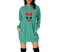 Robe de Noël pour Femmes Nouveauté Rudolph Robe Retro Noel Robes de Mariage à Manches Longue à Volants Robes de soirée Bal de Fin d'année Fancy Dress Christmas Costume Mère Noël (3-Green, S)