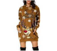 Robe de Noël pour Femmes Renne Bonhomme de Neige Cloches imprimé Mignon Robe Moche Noel Robes Cocktail Casual Party Soirée Vintage Année 50s Pin-Up Rockabilly Swing Robes à Pois Dress (Z1 Café,M)