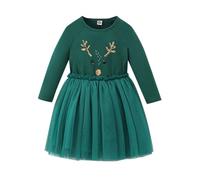 Robe de Noël pour fille - Grande taille - Avec imprimé de Noël - Robe midi de princesse - Tenue de Noël tendance à manches longues - Robe de Noël longue ample pour l'automne et l'hiver, B-vert., 6-7