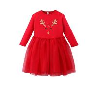 Robe de Noël pour fille - Grande taille - Avec imprimé de Noël - Robe midi de princesse - Tenue de Noël tendance à manches longues - Robe de Noël longue ample pour l'automne et l'hiver, b-rouge, 4-5