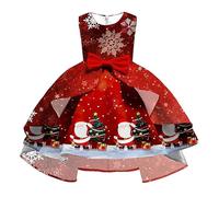 Robe De NoëL Pour Fille,Robe de Noël pour filles sans manches avec motifs de Père Noël et bonhomme de neige idéale pour fêtes de Noël et bals tenue festive pour tout-petits (Watermelon Red, 7-8 Years)