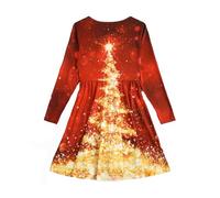 Robe de Noël pour fille - Robe de renne à manches longues - Robe de Noël avec imprimé de Noël - Grande taille - Tenue de Noël - Princesse - Élégante robe midi pour automne et hiver, rouge-b, 11-12 ans