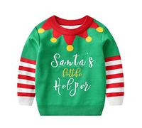 Robe de Noël pour fille tout-petit garçon fille Noël dessin animé dinosaure Père Noël Pull à manches longues Pull chaud en tricot Hauts de Noël, vert, 5-6 ans