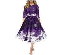 Robe de Noël rétro à imprimé Flocon de Neige de Noël dans Une Longue Robe à Manches mi-Longues et col Rond Robe Noir avec Sequins9