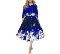 Robe de Noël rétro à imprimé Flocon de Neige de Noël dans Une Longue Robe à Manches mi-Longues et col Rond Robe Noir avec Sequins9