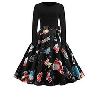 Robe de Noël,Robe Noel Impression de Noël Robe de Soirée Chic et Glamour Robe Longue Col Rond Fête de Noël Décontracté Automne Hiver Robe Femme Manche Longue Cache Coeur