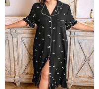 Robe de nuit à col volant à imprimé floral cerise, grande taille. Robe de nuit moumou confortable et élégante 1XL,2XL,3XL,4XLFruits & légumesTissu tissé