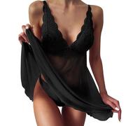 Robe de Nuit Courte Femme,Chemise de Nuit Ouverte Dans Le Dos Nuisette Saint Valentin Robe Bretelles Nuisettes Satin Chemise Nuit Femme Grande Taille Nuisette Sexy Robe Femme Nuisette Femme Coton Noir