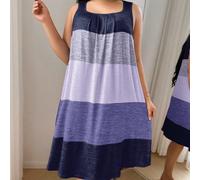Robe de nuit courte sans manches à rayures pour femmes en grande taille, avec encolure carrée en tissu tricoté doux pour l'été. Robe d'été à rayures, robe débardeur, robe sans manches, robe mou-mou 0X