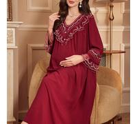 Robe de nuit de maternité ample à manches longues avec col en V et broderie florale de style palais, luxueuse tenue d'intérieur, automne, hiver L,M,S,XLUnicoloreTissu tissé