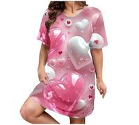 Robe de nuit décontractée grande taille pour femme, grande taille, imprimé cœur, manches courtes, col rond, chemise de nuit ample extensible moyenne, chemise de nuit de Saint-Valentin, chemise de nuit