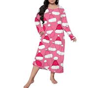 Robe de nuit décontractée grande taille pour femme - Imprimé de Noël mignon - Manches longues - Col rond - Extensible - Chemise de nuit ample - Chemise de nuit en coton, rose vif, 3XL