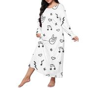 Robe de Nuit Décontractée Grande Taille pour Femmes, Imprimé Cœur, Manches Longues, Col Rond, Extensible, Chemise de Nuit Ample en Flanelle, 5x, Zb-blanc