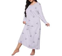 Robe de Nuit Décontractée Grande Taille pour Femmes, Imprimé Cœur, Manches Longues, Col Rond, Extensible, Chemise de Nuit Ample en Flanelle, 5x