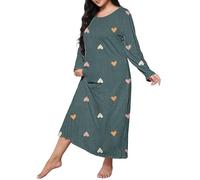 Robe de Nuit Décontractée Grande Taille pour Femmes, Imprimé Cœur, Manches Longues, Col Rond, Extensible, Chemise de Nuit Ample en Flanelle, 5x, Zb-Vert