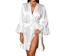 Robe de nuit en satin doux et respirant pour femme (blanc, taille L)
