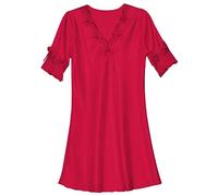 Robe de nuit en satin pour femme - Manches 3/4 - Col en V - Courte - Couleur unie - Sexy - Vêtement de nuit confortable - En soie - Nuisette élégante, rouge, XXL