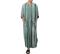 Robe de nuit ethnique Moyen-Orient pour homme - Col rond - Manches courtes - Décontractée - Coton et lin - Longue chemise, Vert, 4XL