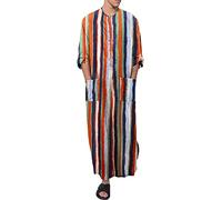 Robe de nuit ethnique Moyen-Orient pour homme - Col rond - Manches courtes - Décontractée - Coton et lin - Longue chemise