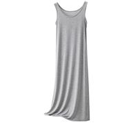 Robe de nuit longue pour femme - Robe pyjama en modal - Robe légère - Sans manches - Col rond - Robe de nuit pour femme - Robe de maison - Bretelles larges - Sous-vêtement, i, XL